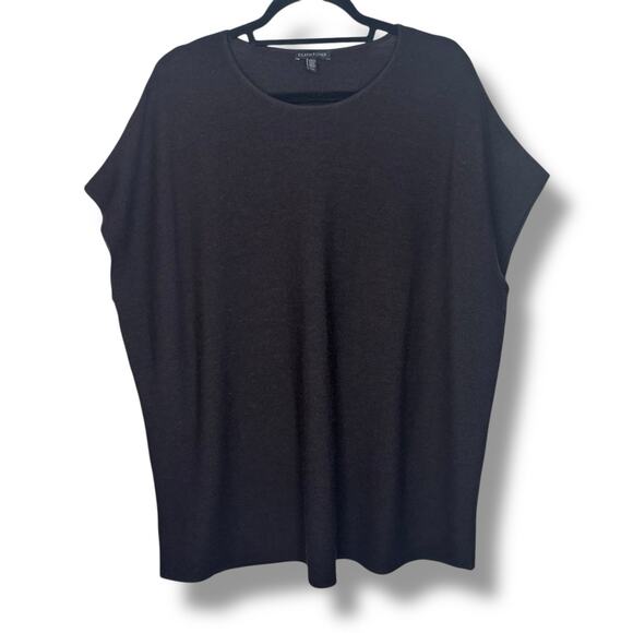 Eileen Fisher Medium Oversized Tunic Sweater Top 100% Merino Wool Black Brown - Picture 1 of 7